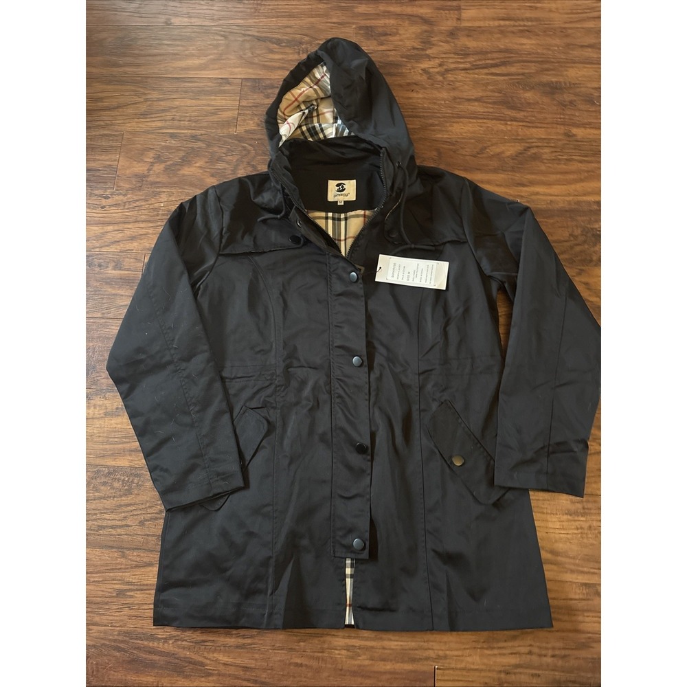 SaphiRose Women's Long Hooded Rain Jacket Outdoor Raincoat  Size Medium